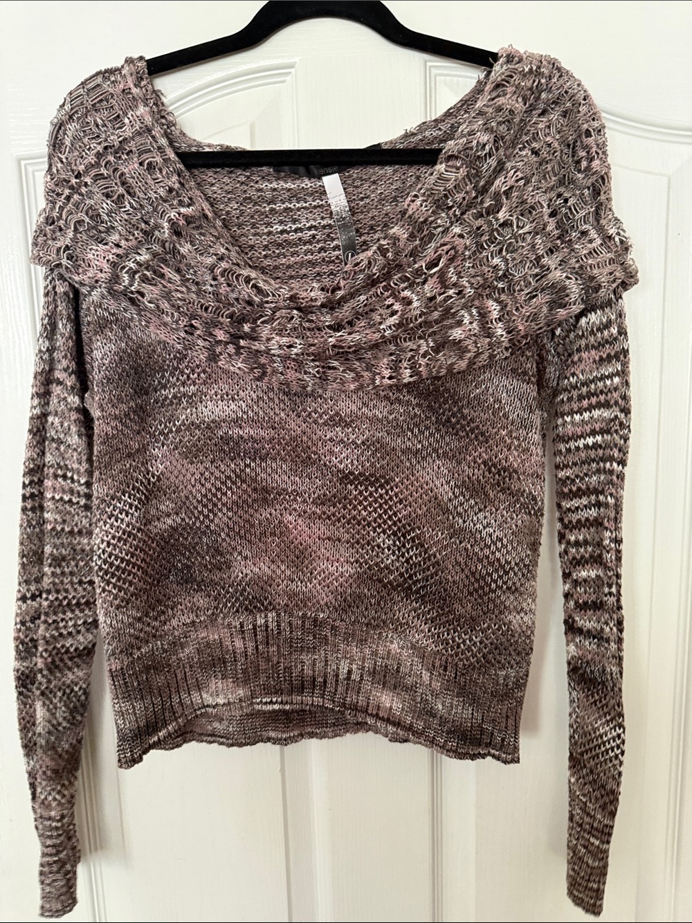 Kensie Marled Brown and Pink Off-Shoulder Sweater